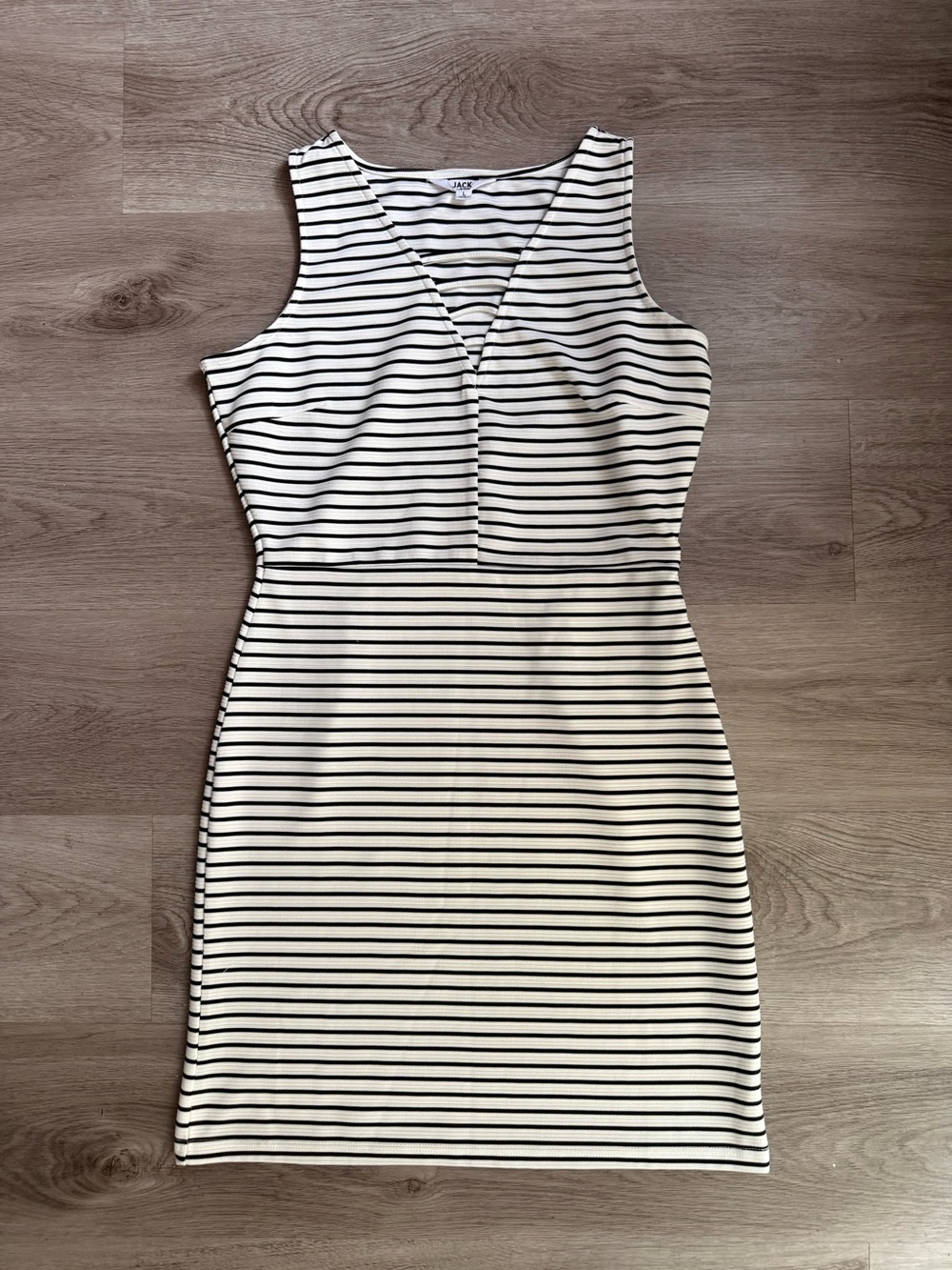 Jack by BB Dakota Black and White Striped Sleeveless V-Neck  Dress